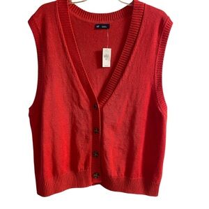 GAP Red Knit Sweater vest button front XXL Tall NWT‎